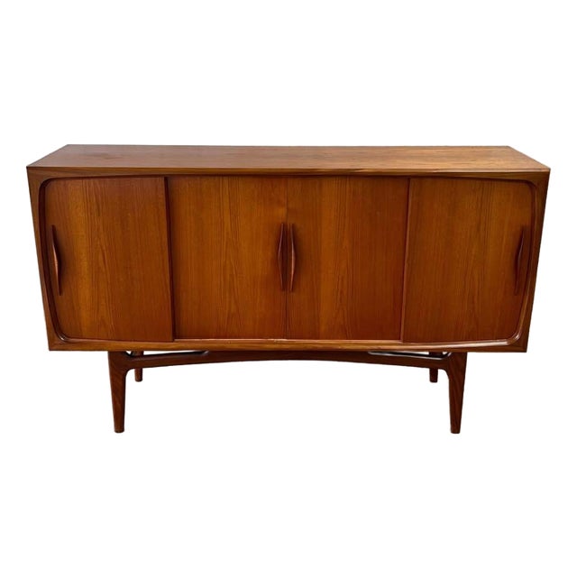 Danish Teak Mid Century Modern Sideboard by Aerthoj Jensen & Tage Molholm C. 1960s 4 Sliding Doors, Atrributed For Sale
