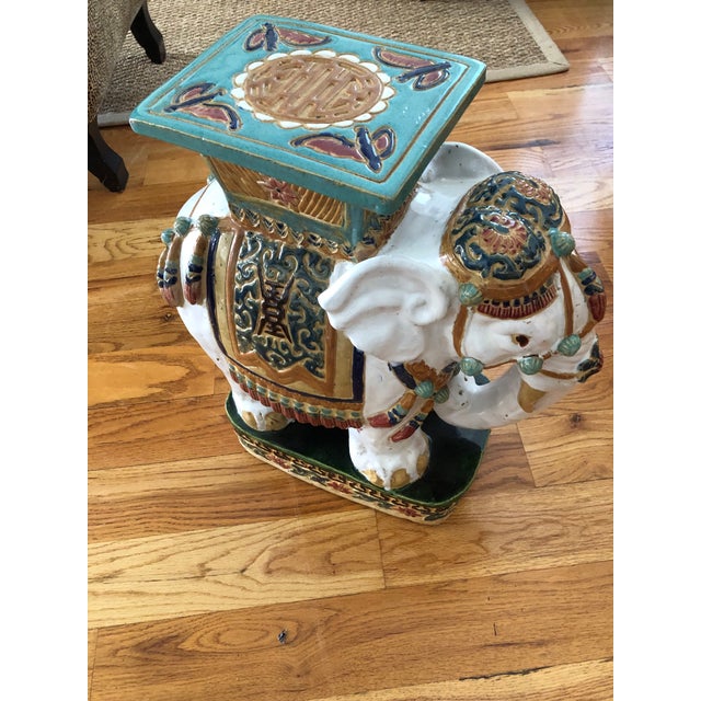 Mid Century ceramic Garden Seat. Decorated with soft colored accents. Good condition