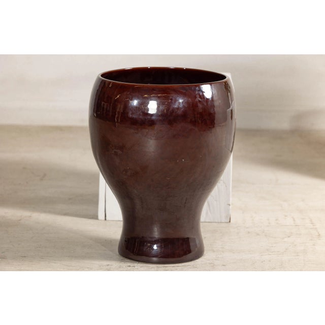 Contemporary Large Hand-Crafted Artisan Ceramic Vessel in Reddish-Brown Glaze For Sale - Image 3 of 12