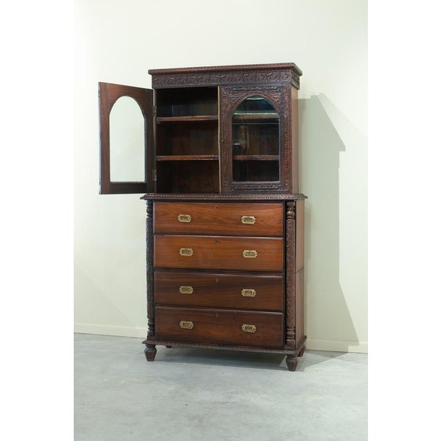 Antique Anglo-Indian Carved Desk Bookcase, India, 19th Century For Sale - Image 10 of 18