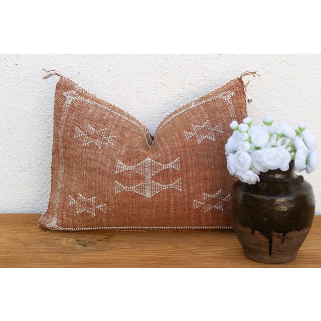 Terracotta Bow-Tie Lumbar Moroccan Silk Pillow For Sale - Image 9 of 9