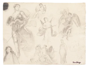 Study of Figures - Original Pencil Drawing by Marcel Mangin - 20th Century 1950 ca.