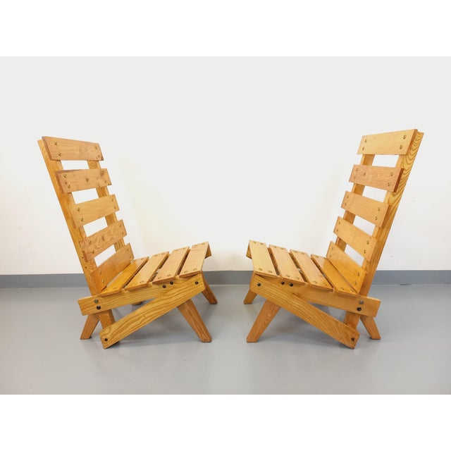 Set of Vintage Brutalist Wooden Slatted Armchairs, 1960s For Sale - Image 18 of 18
