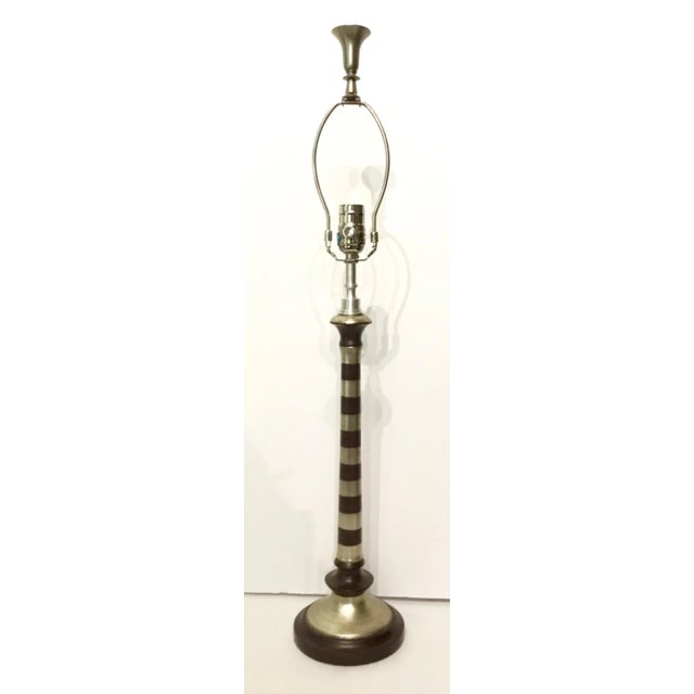 2010s Modern Chocolate and Silver Stiped Table Lamp For Sale - Image 5 of 5
