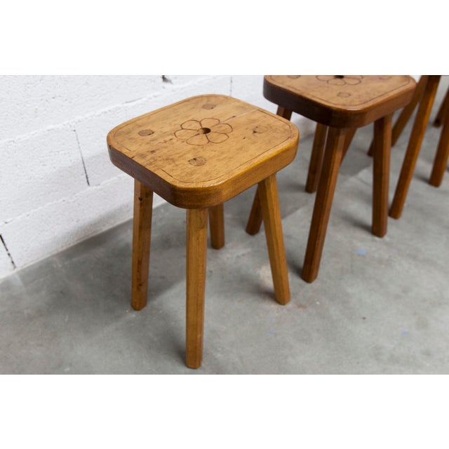 1960s Brutalist Handcrafted Floral Stools, 1960s, Set of 4 For Sale - Image 5 of 18