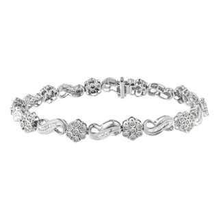 .925 Sterling Silver 1.0 Cttw Miracle and Channel Set Diamond Floral Cluster and Link Bracelet (I-J Color, I3 Clarity) - 7.25" For Sale