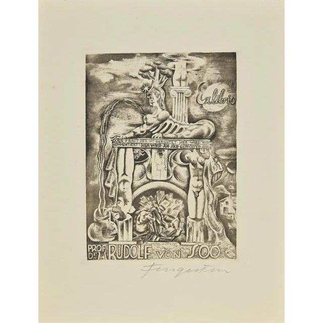 Ex Libris - Prof. Dr. Rudolf Voon Soo is an Etching print created by Michel Fingesten. Hand Signed on the lower right...