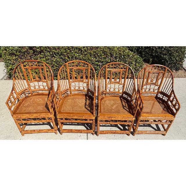Brown Vintage Rattan Bamboo Brighton Pavillion Chairs With Caned Seats, a Set of 4 For Sale - Image 8 of 11