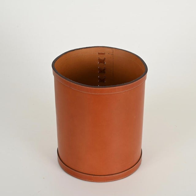 Mid-Century Italian Leather Decorative Waste Paper Basket from Nova Tecno, 1980s For Sale - Image 11 of 14