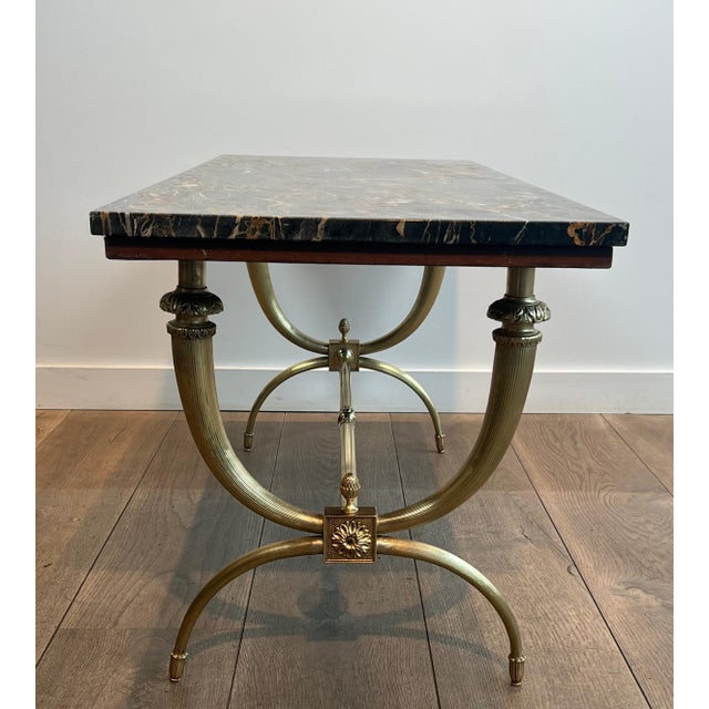1940s 1940s Raymond Subes Neoclassical Style Brass and Marble Coffee Table For Sale - Image 5 of 12