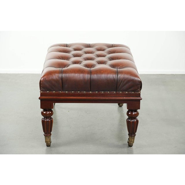 Large Chesterfield Ottoman in Brown Cowhide Leather For Sale - Image 5 of 12