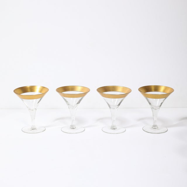 1940s Set of 12 Mid-Century Modernist Gilt Rimmed Martini Glasses by Dorothy Thorpe For Sale - Image 5 of 18