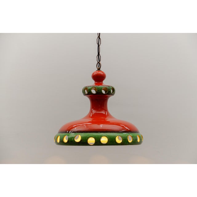 Metal Large Handmade Ceramic Pendant Lamp, Italy, 1960s For Sale - Image 7 of 13
