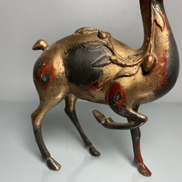 Late 20th Century Vintage Gilt Bronze Deer Figure With Cinnabar Red Accents – "Path to Wealth" Sculpture For Sale - Image 5 of 9