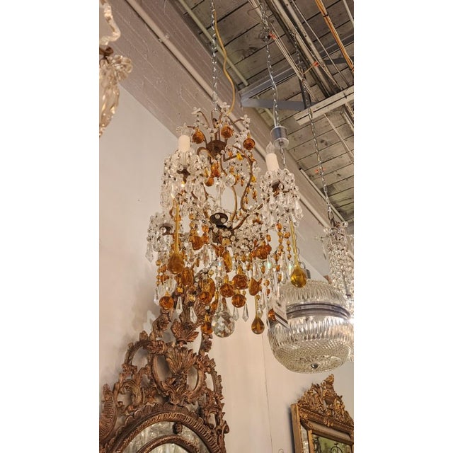 Orange 1920s French Orange and Clear Crystal Chandelier For Sale - Image 8 of 12