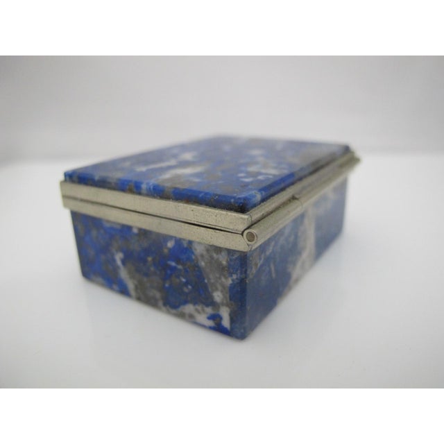 Gemstone Small Lapis Lazuli Ring Pill Trinket Box With Silver Metal Trim & Hinged Lid For Sale - Image 7 of 9