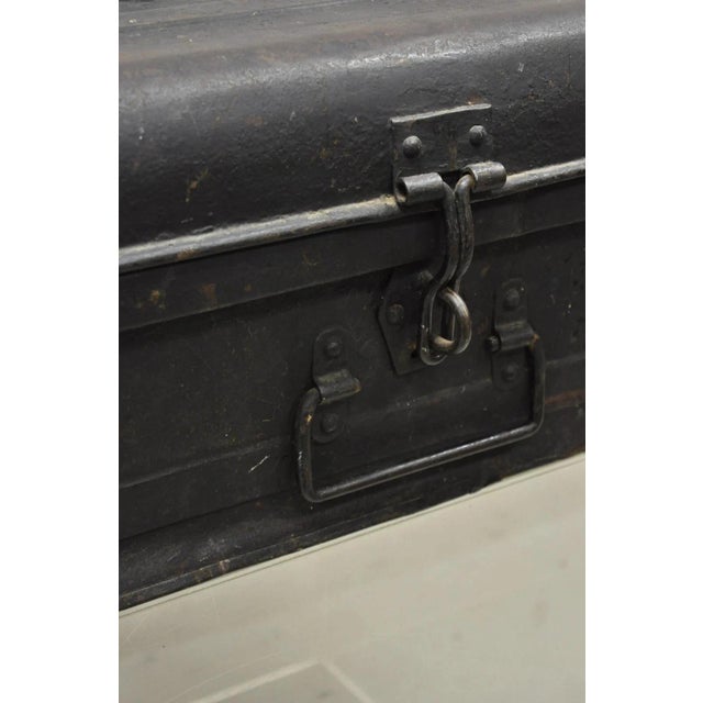 Antique Art Deco Steel Metal Military Weapons Black Storage Travel Trunk For Sale - Image 12 of 12