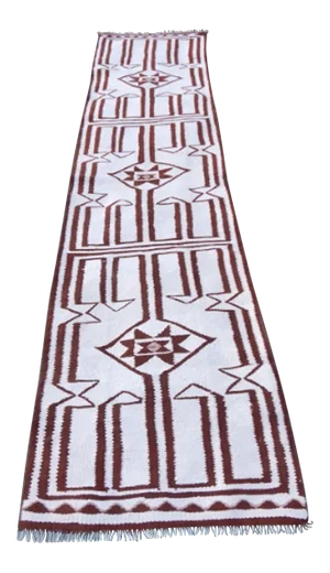 Vintage Kurdish Kilim Runner . Pure Natural Undyed Turkish Herki Kilim Rug 2′7″ × 10′4″