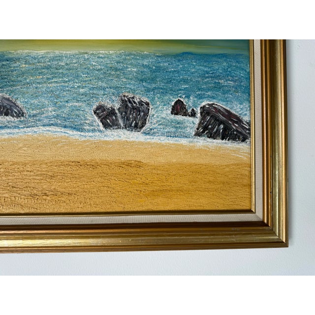 Blue 1980"s Scheno Ocean Sunrise Seascape Oil Painting, Framed For Sale - Image 8 of 11
