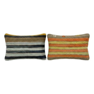Boho Geometric Lumbar Rug Pillow Cover 16'' X 24'' - Set of Two For Sale