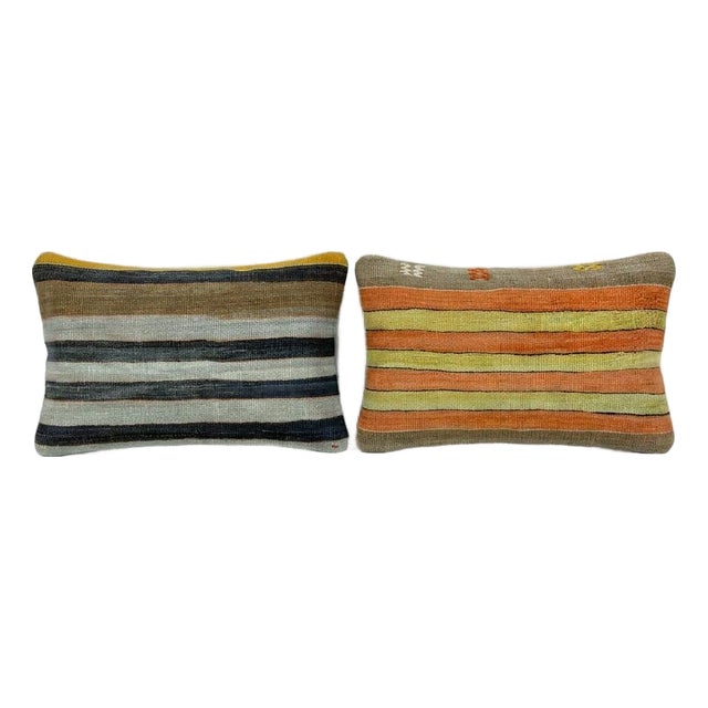 Boho Geometric Lumbar Rug Pillow Cover 16'' X 24'' - Set of Two For Sale