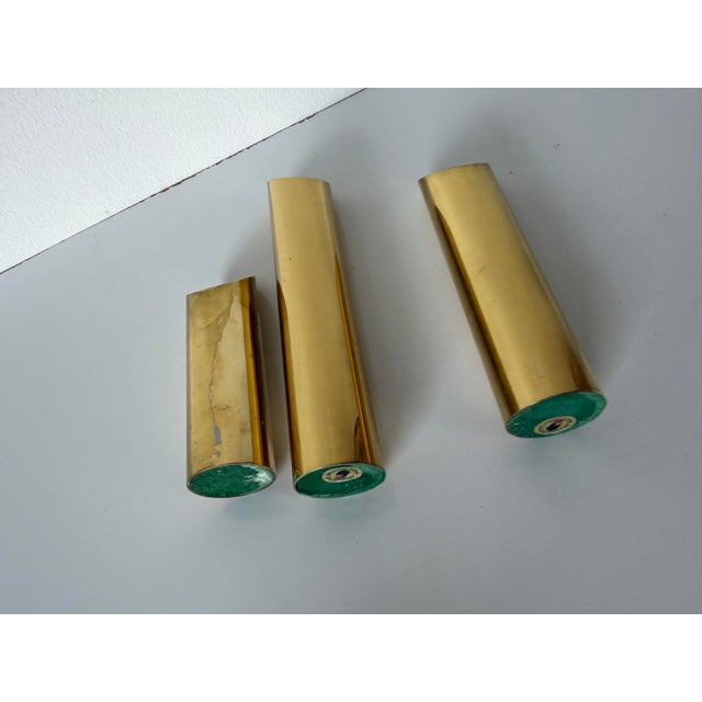 Brass Mid Century Modern Danish Brass Cylinder Candle Holders – Set of 3 For Sale - Image 8 of 10