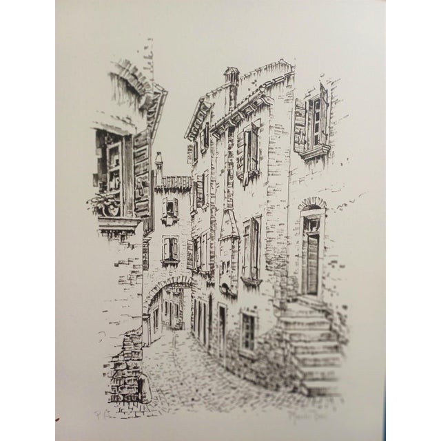 Toni Macchi, Views of a Mediterranean Village, 1978, Ink on Cardboard For Sale - Image 9 of 12