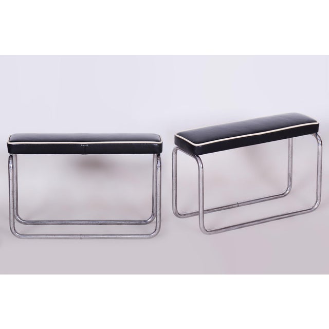 Vintage Bauhaus Stools in Chromed Steel and Italian Leather, Czech, 1930s, Set of 2 For Sale - Image 10 of 10