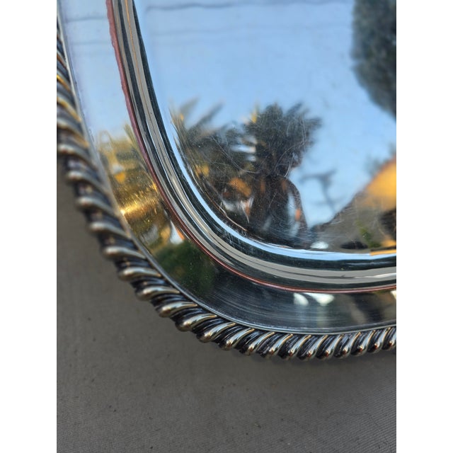 Metal Large Silver Plated Tray With Handles For Sale - Image 7 of 15