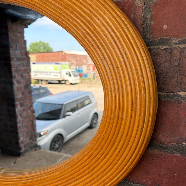Mid-Century Modern Gabriella Crespi Style Large Oval Pencil Reed Rattan Wall Mirror For Sale - Image 3 of 7