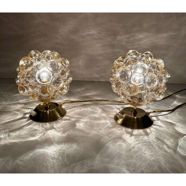 Metal Vintage Bubble Glass and Brass Table Lamps from Glashütte Limburg, Set of 2 For Sale - Image 7 of 18