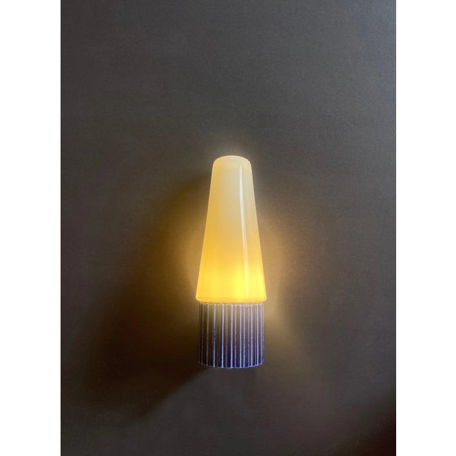 Blue Ceramic and Opaline Glass Sconces by Sigvard Bernadotte for Ifö, 1960s, Set of 2 For Sale - Image 9 of 14