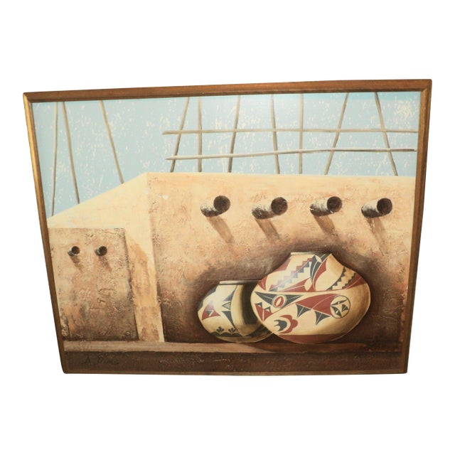 Vintage Signed a Dumas Large African or Western Native Theme Oil Painting For Sale