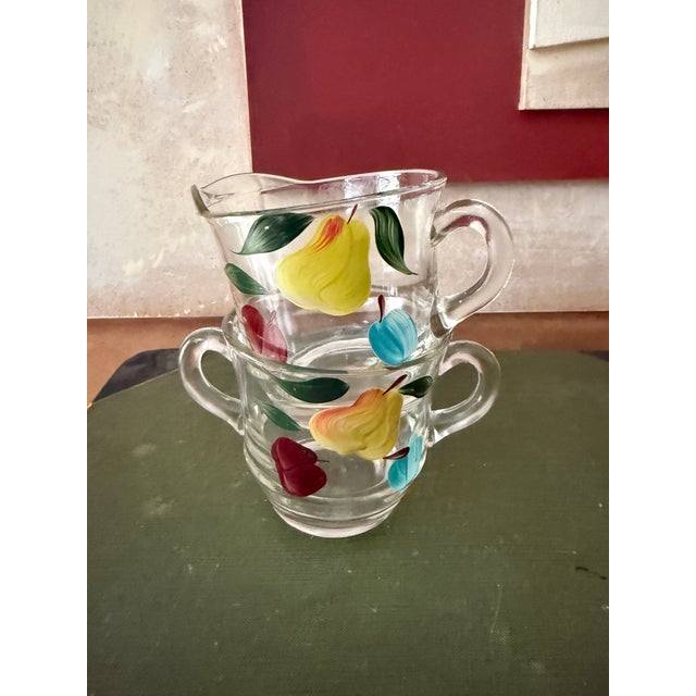 Mid 20 Century Bartlett Collins Gay Fad Creamer and Sugar Bowl Set Hand Painted Glassware For Sale In Chicago - Image 6 of 7