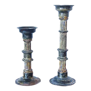 Mid-Century Pottery Candlesticks in Graduated Sizes, a Pair