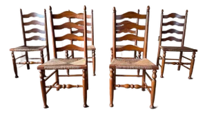 Henkel Harris Early American Rustic Style High Ladder Back Dining Chairs. Set of 6