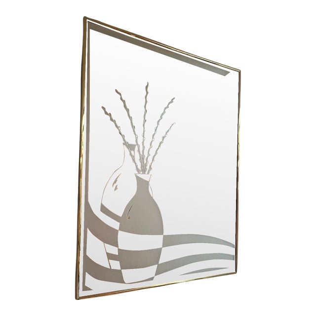 Postmodern 1980s Wall Art Mirror Gold Frame Bottles Decanters Vase Flowers 80s For Sale