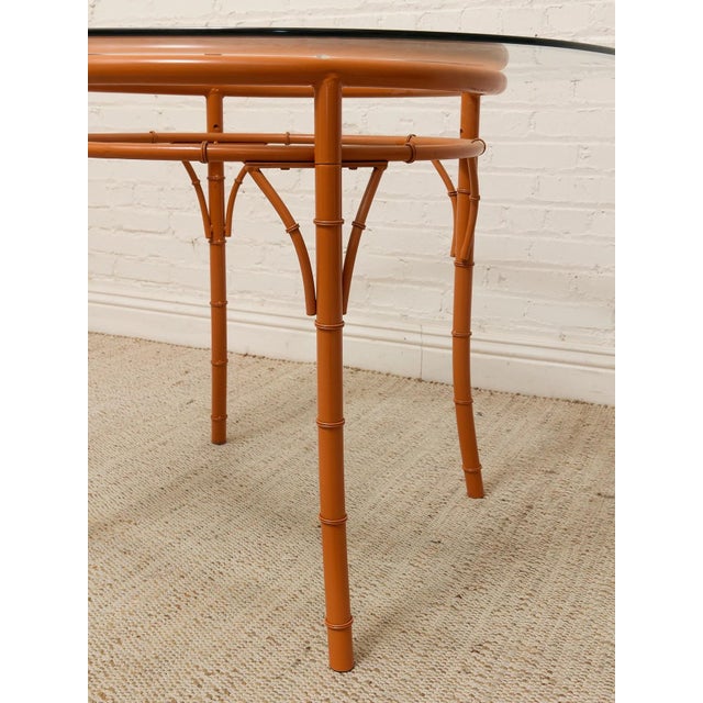 Metal Vintage Bamboo-Style Orange Round Dining Table With Glass Top For Sale - Image 7 of 10
