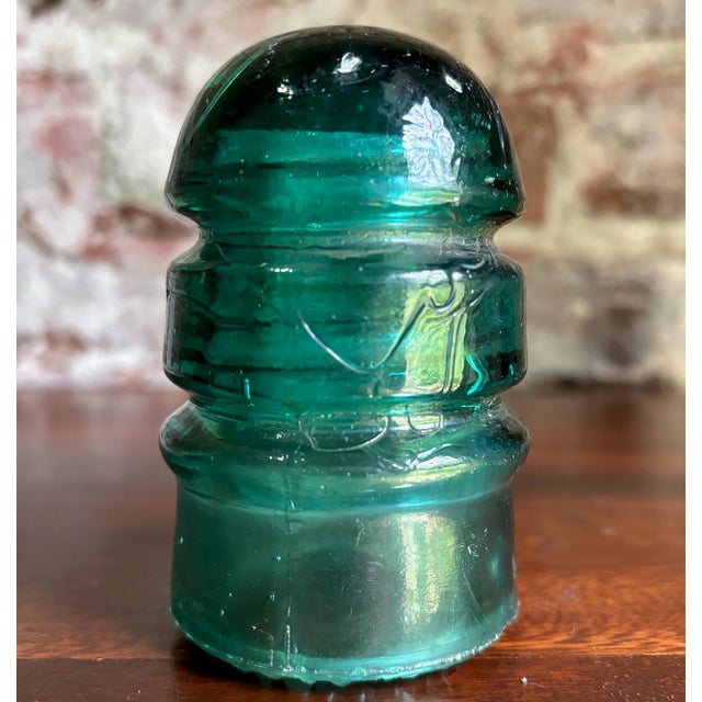 Industrial Antique Brookfield Glass Company CD 145 Beehive Aqua Blue Glass Insulator For Sale - Image 3 of 6