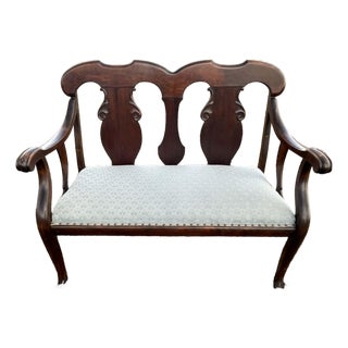 20th Century George III Style Walnut Upholstered Seat Settee For Sale