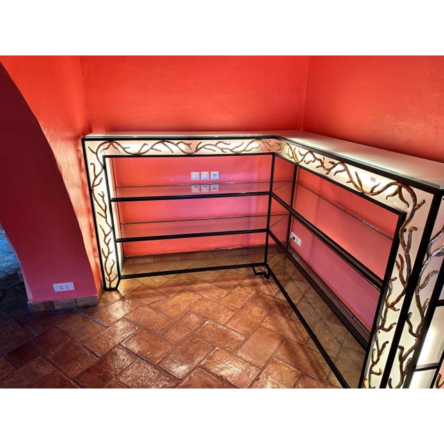 Garouste & Bonetti Style Wrought Iron and Glass Corner Shelves - A Pair For Sale - Image 11 of 12