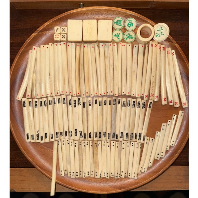 Beautiful Antique Chinese Mahjong Game Set in Stunning Dovetailed Wood, Leather & Brass Case For Sale In Reno/Lake Tahoe - Image 6 of 18