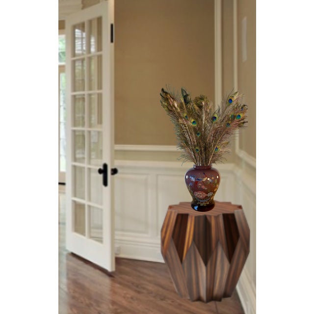 Murano Peacock Floral Purple Art Glass Vase For Sale - Image 11 of 18