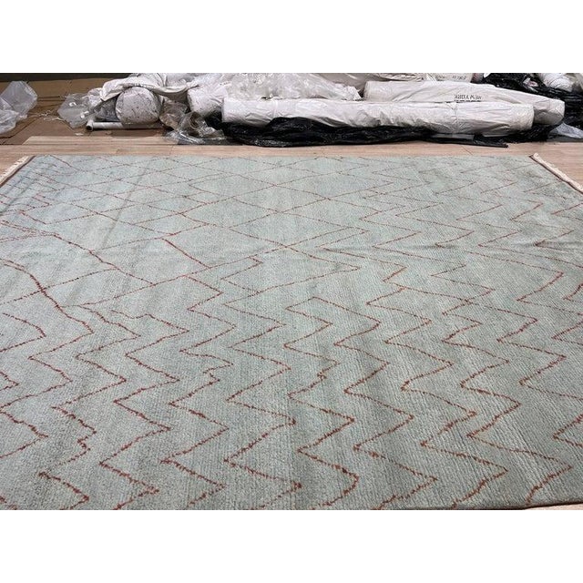 2020s 9x12 Blue Hand-Knotted Wool Chevron Gridwork Tribal Modern Carpet Rug For Sale - Image 5 of 9