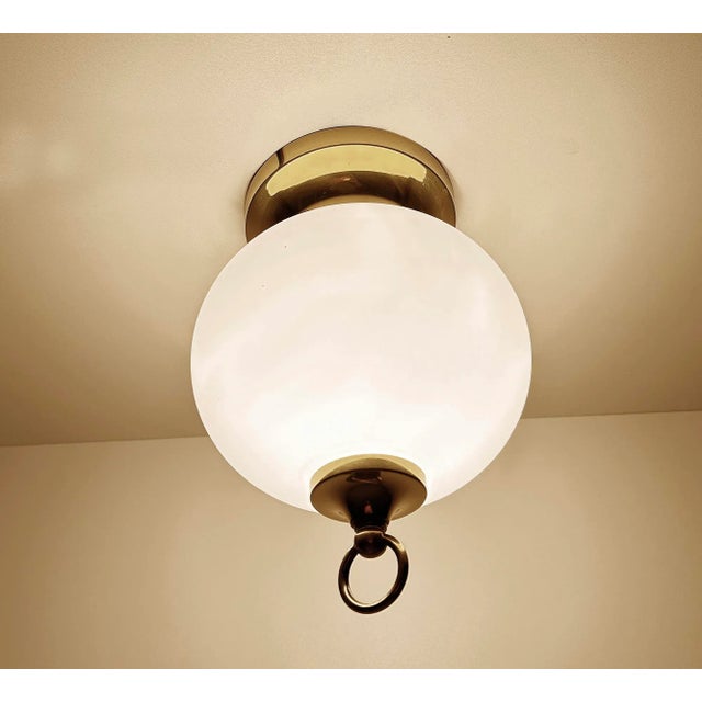 Metal Vintage Glass and Brass Ceiling Light from Limburg For Sale - Image 7 of 11