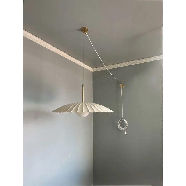 Modern Mid-Century Brass Pendant Light With Exposed Cord Design For Sale - Image 4 of 9
