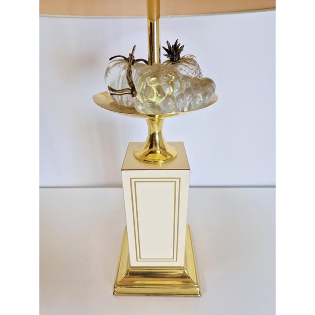 Metal Vintage Regency Brass Crystal Fruit Table Lamp from Le Dauphin, 1970s For Sale - Image 7 of 13