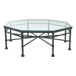 Coffee Table With Oxidized Iron Frame With Star Stretcher in Octagonal Shape. For Sale