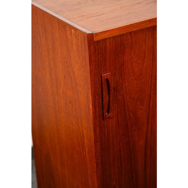Wood Mid Century Danish Cabinet Highboy Solid Teak Denmark Drawer Sliding Doors Shelf For Sale - Image 7 of 12