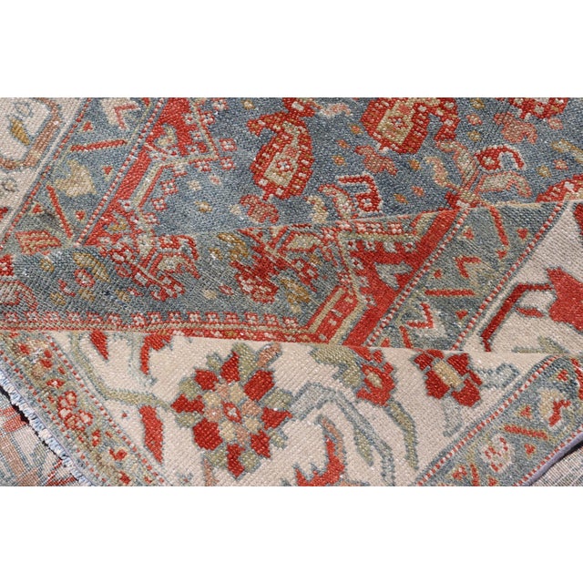 Antique Persian Malayer Gallery Rug With Blue Field and Red Boteh Design For Sale - Image 14 of 15
